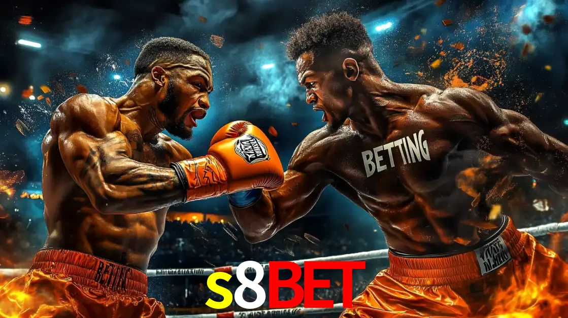 Dois boxeadores em uma luta intensa e explosiva, representando a adrenalina e as oportunidades de apostas em esportes de combate disponíveis na plataforma s8bet.