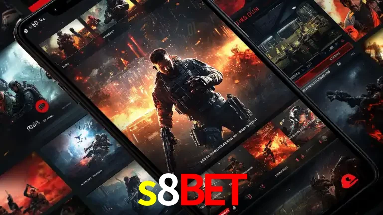 Tela de um celular exibindo uma galeria de jogos de tiro com temática militar, mostrando a variedade de e-sports disponíveis para apostas na plataforma de entretenimento s8bet.