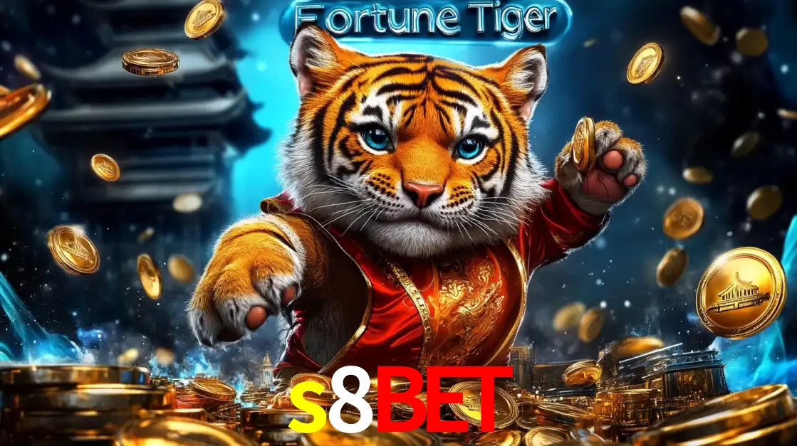 Imagem promocional do jogo de slot Fortune Tiger, com um tigre majestoso em traje tradicional cercado por uma fortuna em moedas de ouro, disponível agora no cassino s8bet.